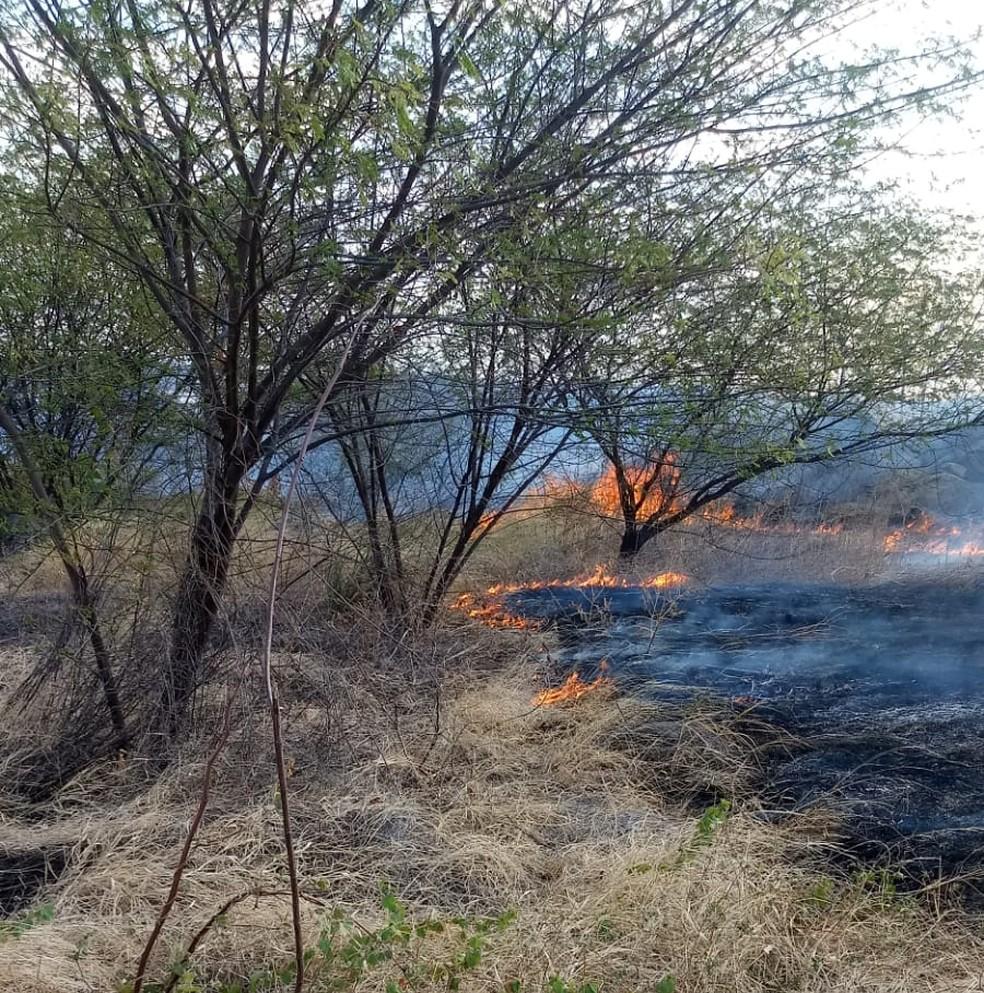 Corpo de Bombeiros registra incêndio de grandes proporções na bacia do Açude Itans