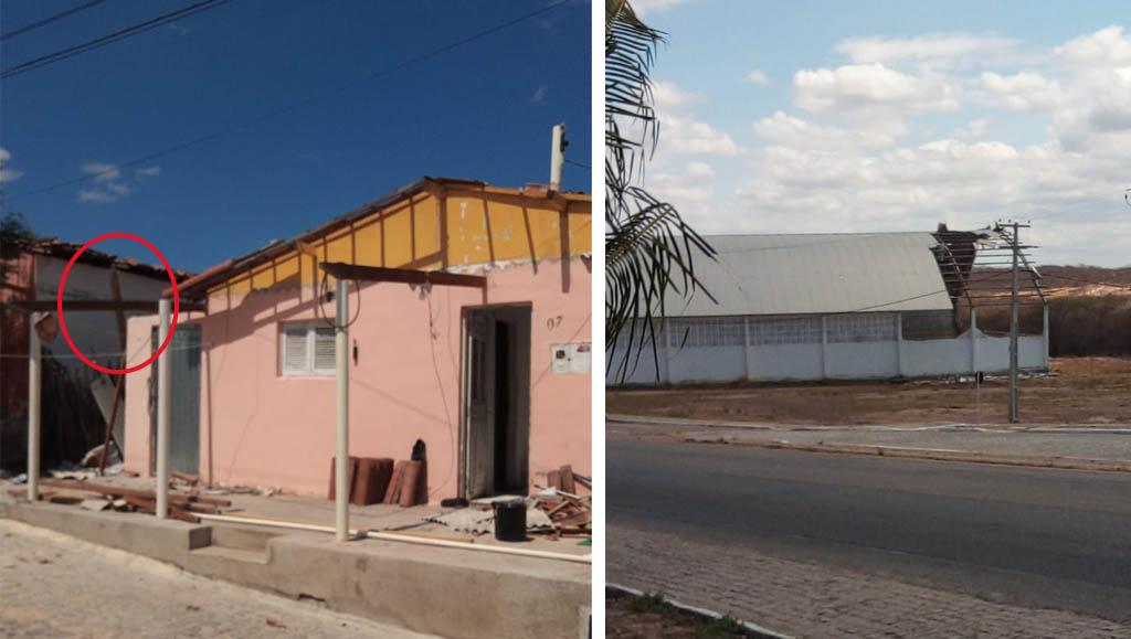 Ventania destelha casas e arranca parte do teto do ginásio de esportes de Olho D’água do Borges