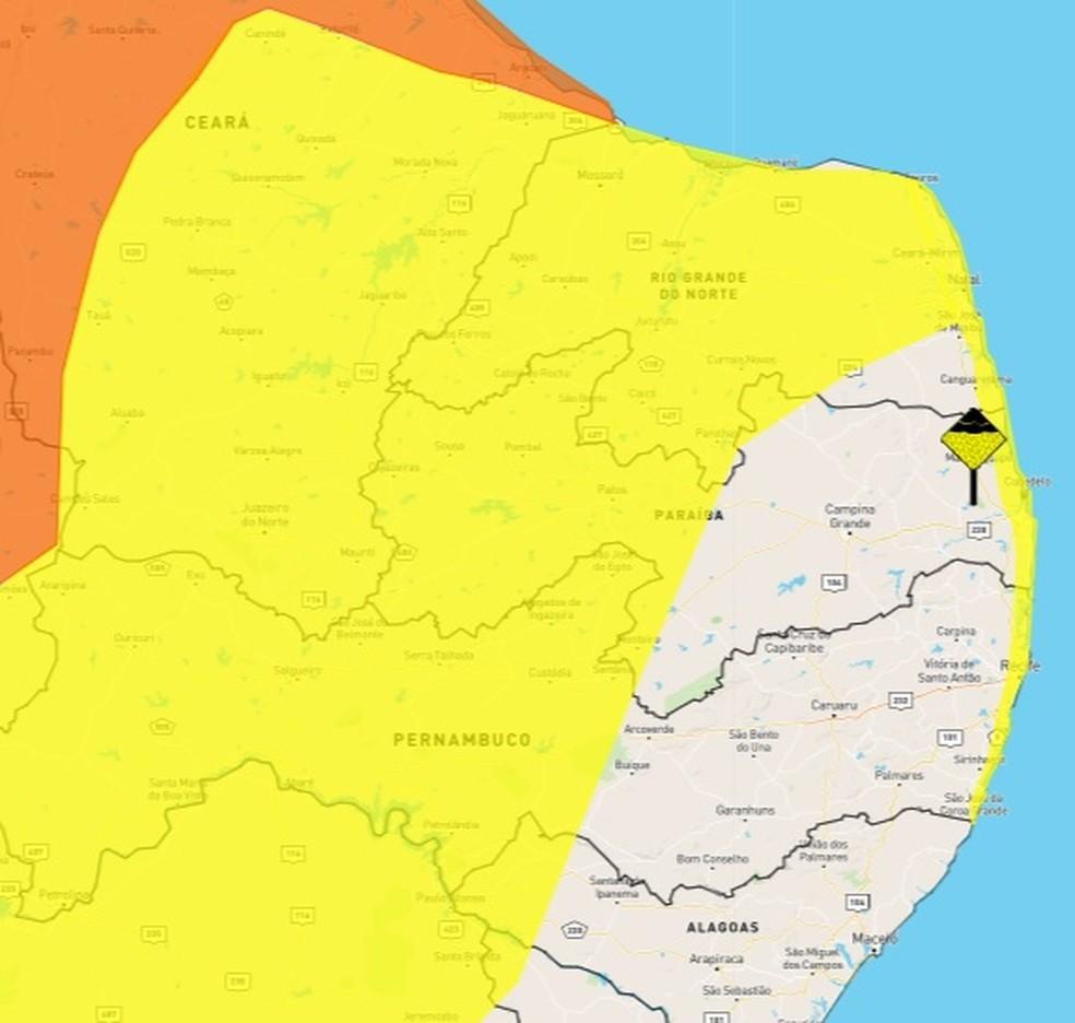 Inmet alerta para chuvas intensas em 142 cidades do RN; veja lista