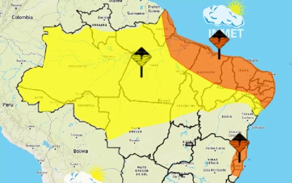 Inmet emite alerta de perigo para o RN com previsão de chuvas fortes e ventos de até 100 km por hora