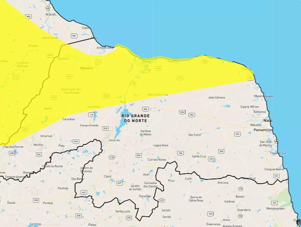 Inmet alerta para chuvas fortes em 45 cidades do RN; veja lista