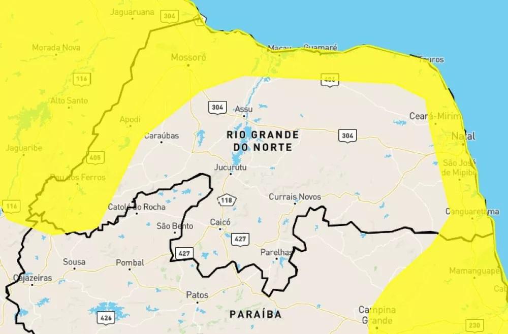 Inmet alerta para chuvas intensas em 86 cidades do RN; veja lista
