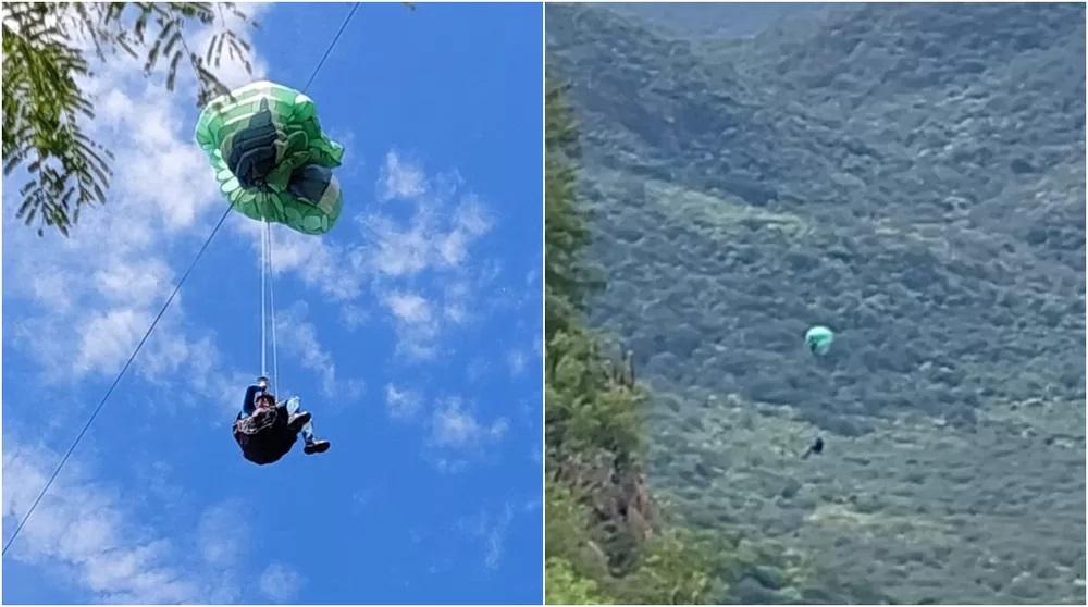 Homem salta de parapente e fica pendurado em fio de alta tensão no interior do RN