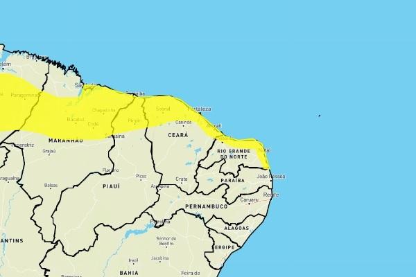 Região litorânea do Rio Grande do Norte está sob aviso de chuvas