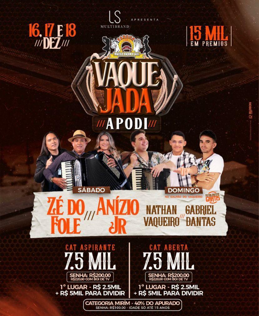 Vaquejada será realizada nos dias 16, 17 e 18 de dezembro em Apodi