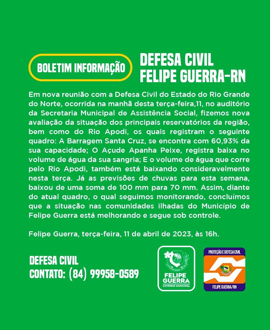 Defesa Civil de Felipe Guerra informa melhoria na situação das comunidades ilhadas no município