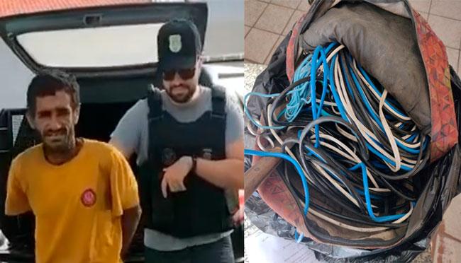 Homem é preso após arrombar prédio e furtar vários cabos de fios em Mossoró