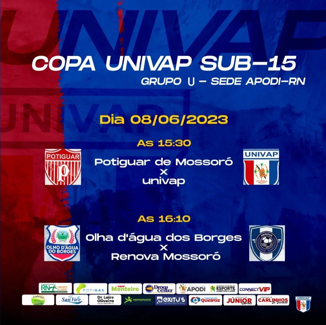 UNIVAP enfrenta o Potiguar de Mossoró em partida pela Copa Univap Sub-15 nesta Quinta(08) em Apodi