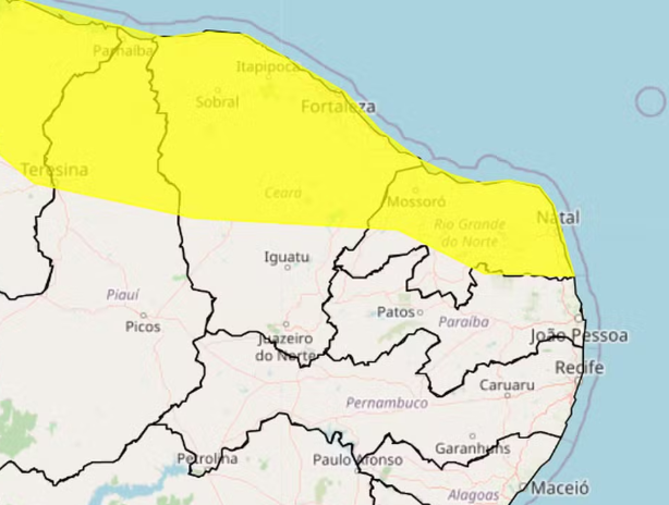 Inmet alerta para chuvas em 115 cidades no RN