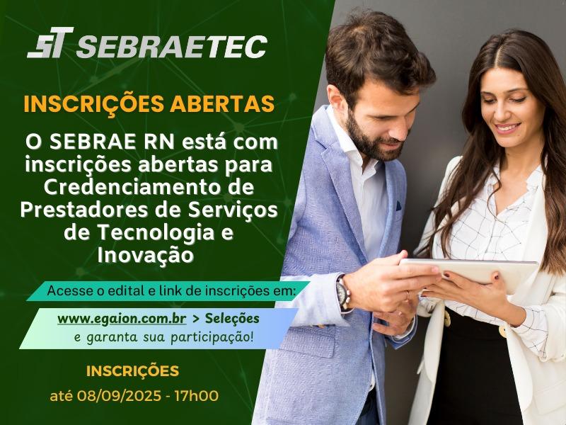 Sebrae RN abre inscrições para o SEBRAETEC em todo o estado