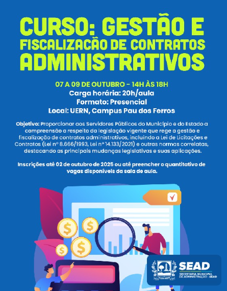 Curso de Gestão e Fiscalização de Contratos Administrativos será oferecido em Pau dos Ferros