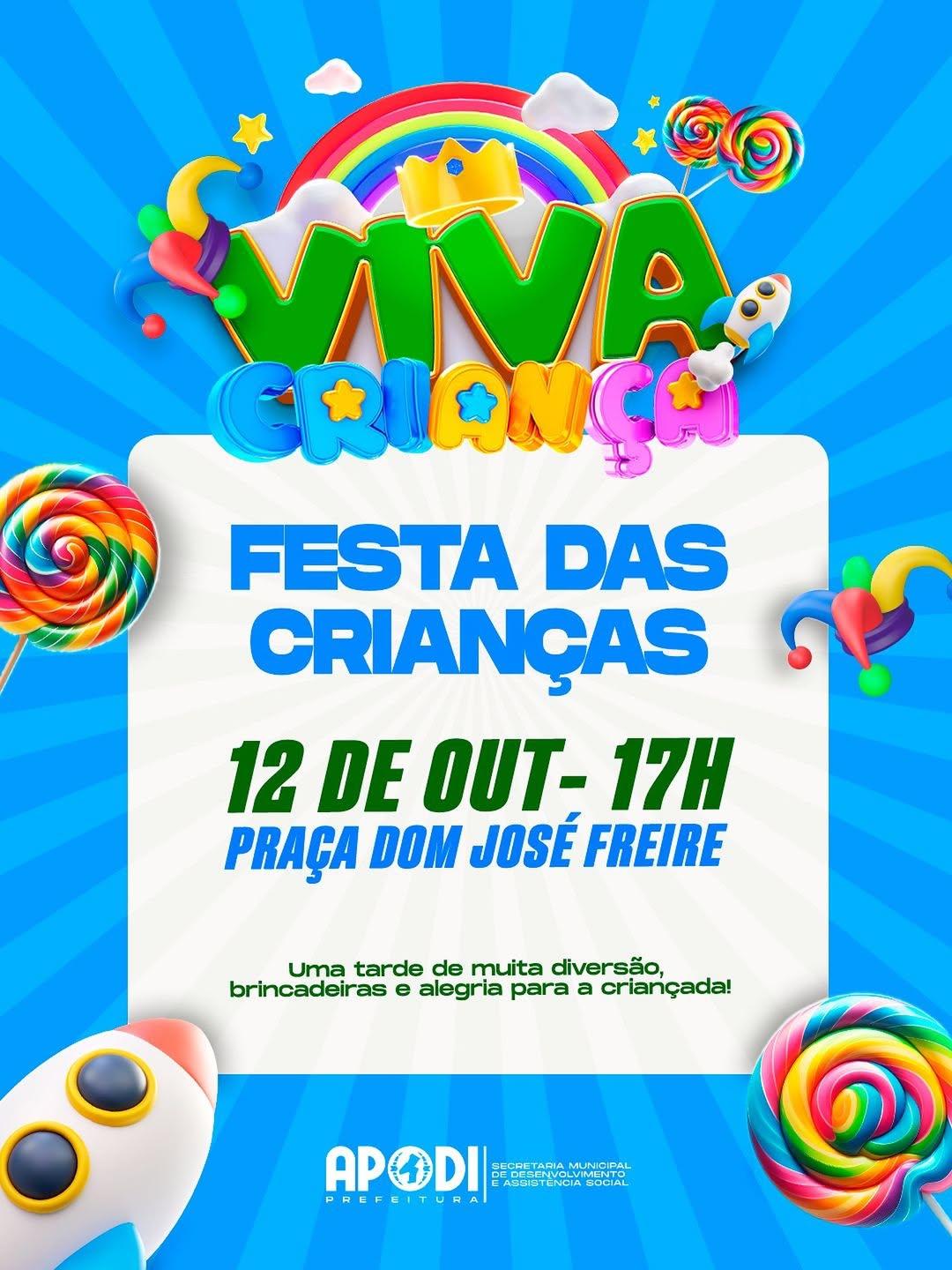 Apodi se prepara para a Festa das Crianças 2025 na Praça Dom José Freire marcada para 12 de outubro