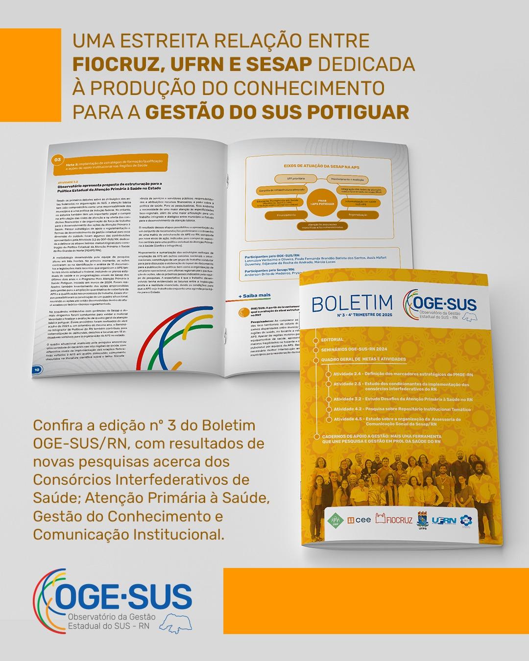 Projeto OGE-SUS divulga terceiro boletim com resultados e recomendações para gestão da saúde no RN