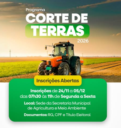Inscrições abertas para o Programa Corte de Terra 2026 em Rafael Fernandes