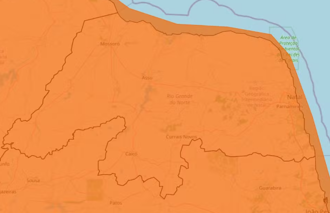 Alerta laranja: Inmet emite aviso de chuvas intensas para todo o RN