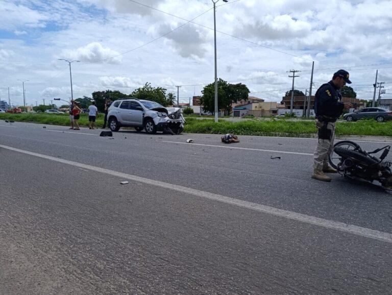 Colisão entre moto e carro da Polícia Civil deixa um morto na BR-304, em Mossoró