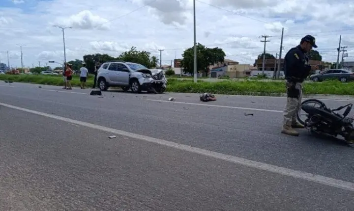 Colisão entre moto e carro da Polícia Civil deixa um morto na BR-304, em Mossoró